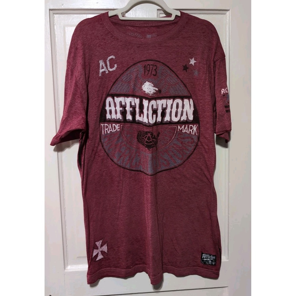 Affliction American Customs Eagle Red Wash T Shirt Skater Mens 2XL(1674)G